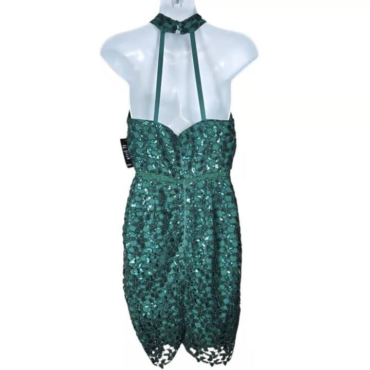 Boston Proper Green Sequin Lace Halter Dress - Size 10