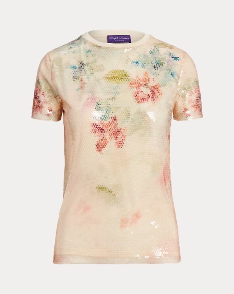 Ralph Lauren Embellished Floral Layered Tee - Size Medium (Retail $1,400)