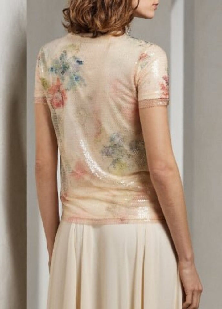 Ralph Lauren Embellished Floral Layered Tee - Size Medium (Retail $1,400)