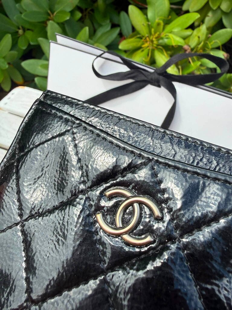 Chanel Patent Leather Quilted Card Holder
