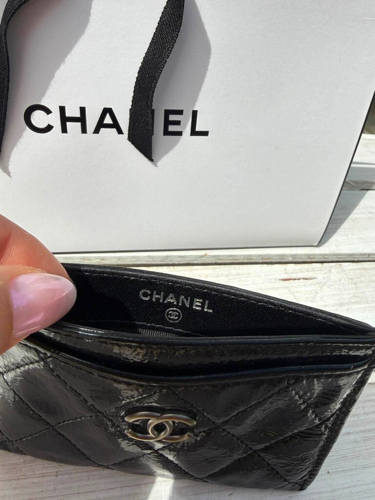 Chanel Patent Leather Quilted Card Holder
