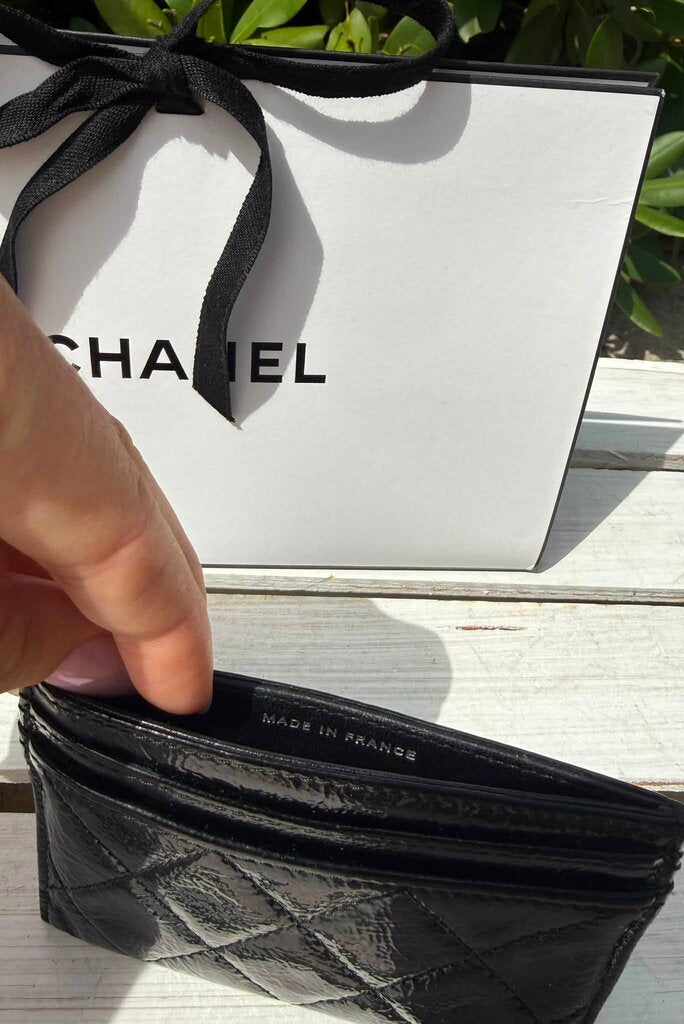 Chanel Patent Leather Quilted Card Holder