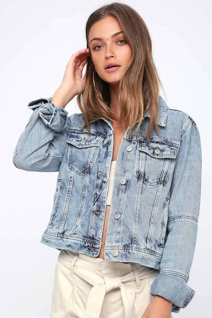 Free People Rumors Light Wash Demin Jacket - Size Small