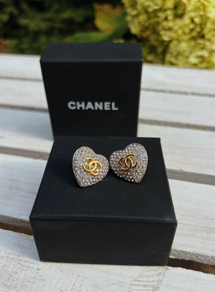 Chanel CC Heart Stud Earrings