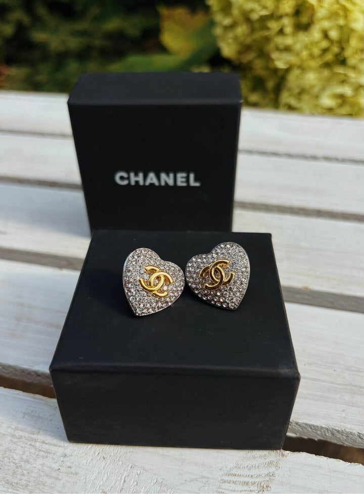 Chanel CC Heart Stud Earrings