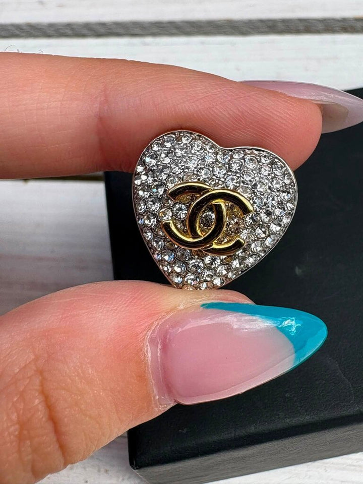 Chanel CC Heart Stud Earrings