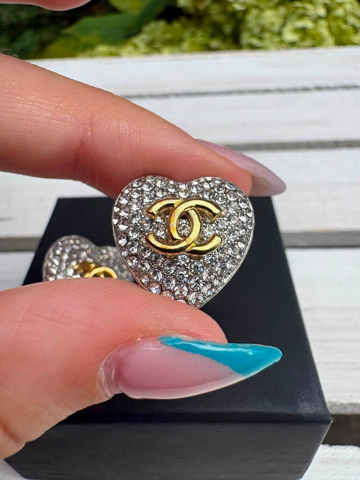 Chanel CC Heart Stud Earrings