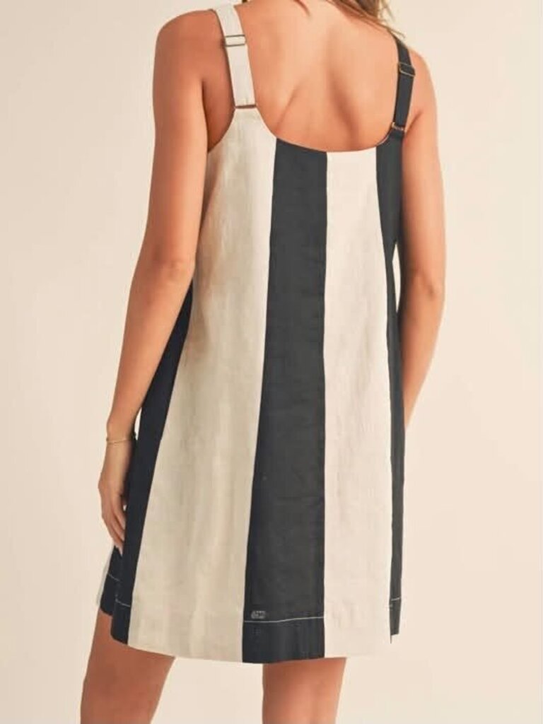 Miou Muse Striped Linen Mini Dress In Black/Oatmeal - Size Large
