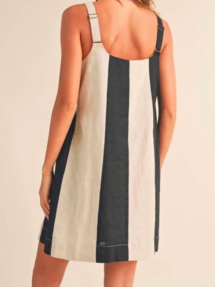 Miou Muse Striped Linen Mini Dress In Black/Oatmeal - Size Large