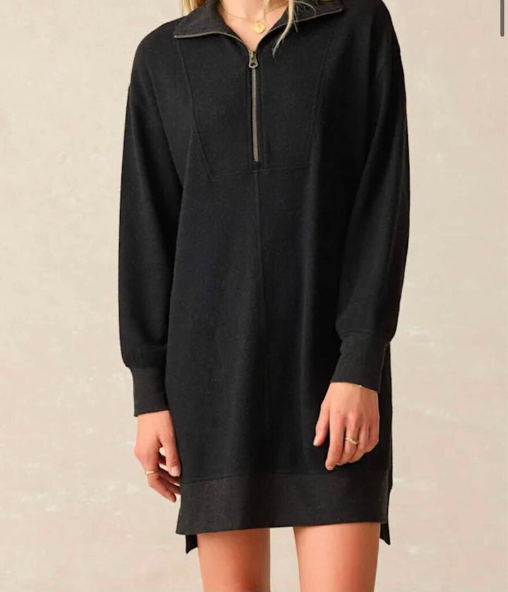 Faherty Legend Quarter Zip In Heathered Black Twill Dress - Size Small (Retails For $188)