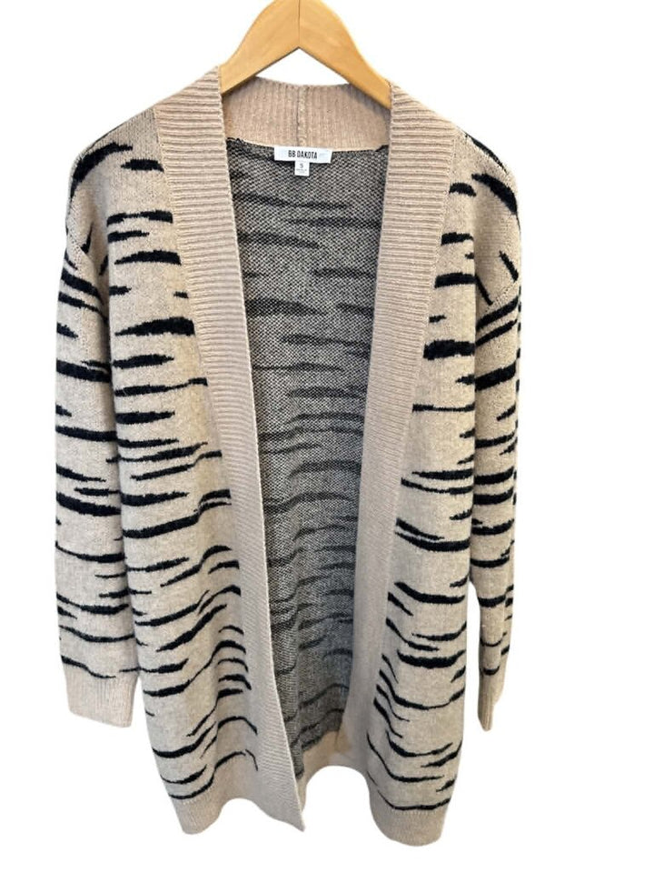 BB Dakota Tiger Stripe Print Open Front Cardigan Duster - Size Small