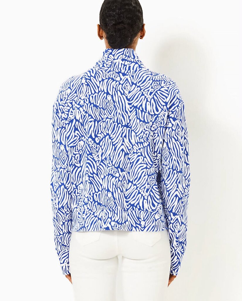 Lilly Pulitzer Wrenley UPF 50+ Zip Up in Martinique Blue Zee Bebe - Size Large