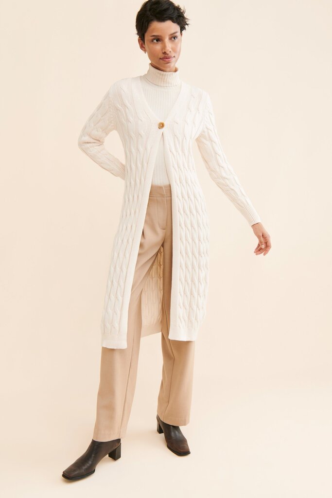 Ollari Extra-Long Cable Cardigan Sweater in Ivory - Size Small (Retails for $148)