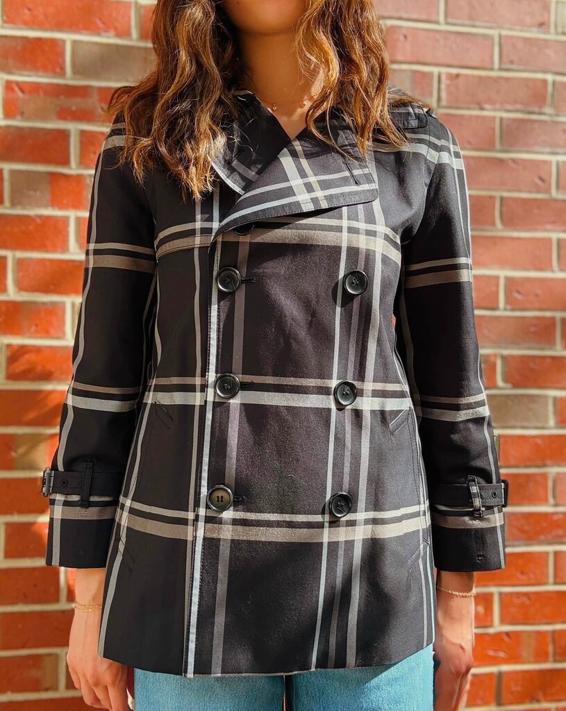 Coach Tattersall Plaid Short Double Breasted Trench Coat - Size Small