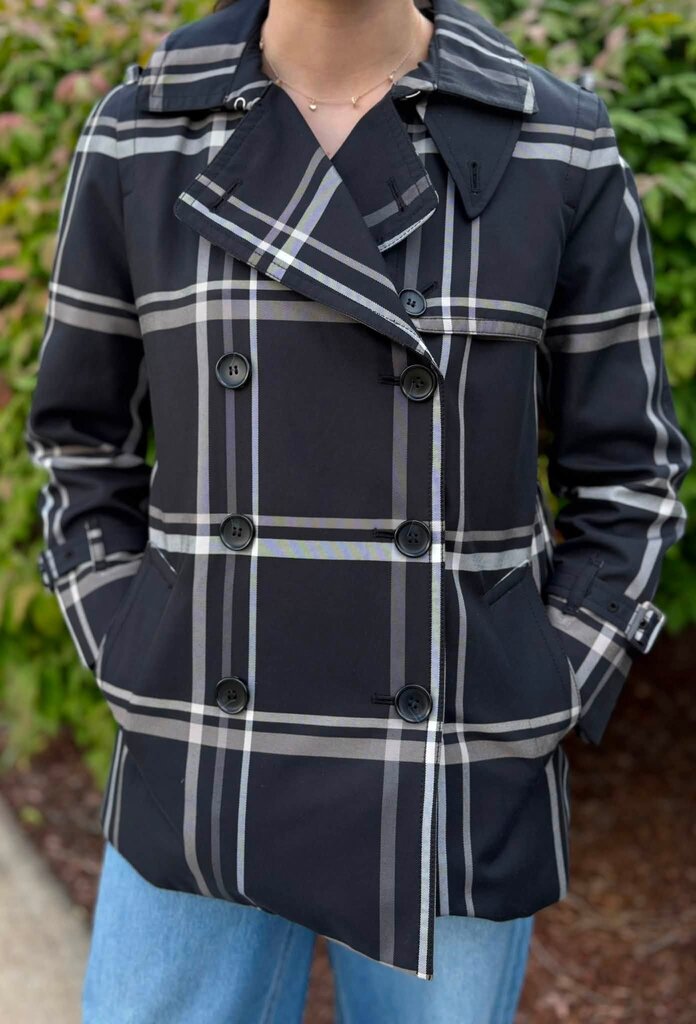 Coach Tattersall Plaid Short Double Breasted Trench Coat - Size Small