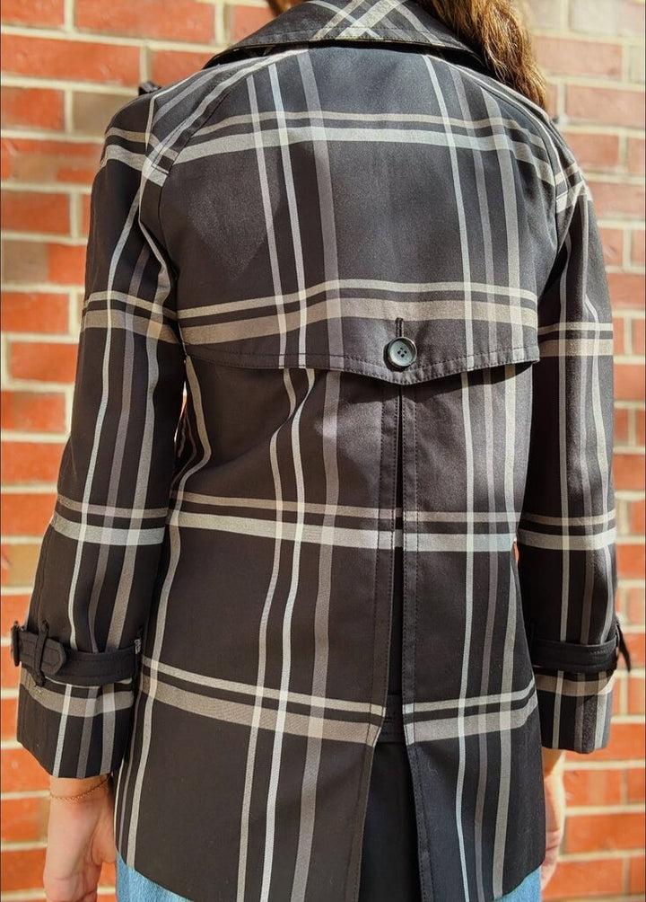 Coach Tattersall Plaid Short Double Breasted Trench Coat - Size Small