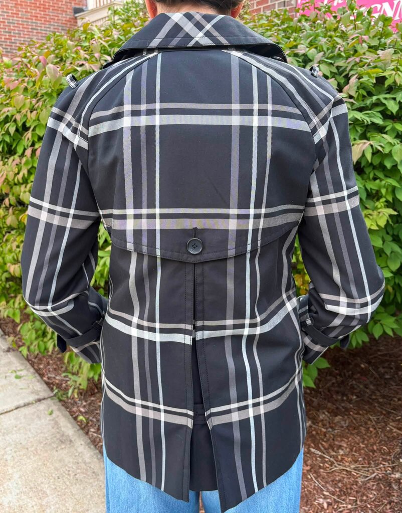 Coach Tattersall Plaid Short Double Breasted Trench Coat - Size Small