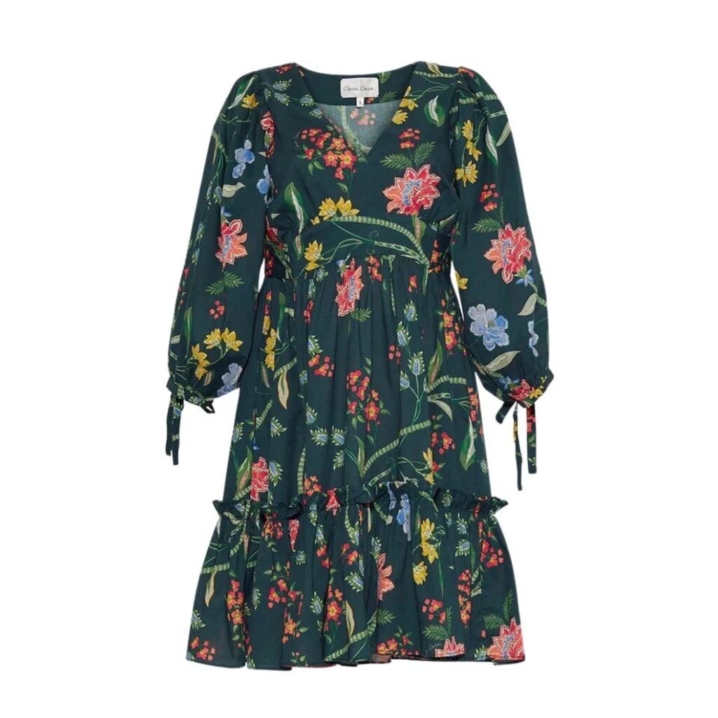 Cara Cara Millbrook Tie-Waist Dress in Ophelia Floral Emerald - Size Medium