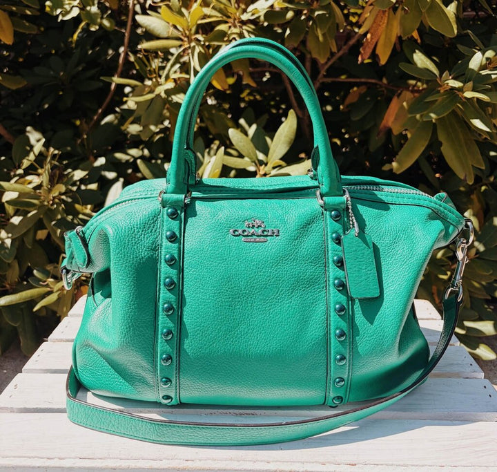 Coach Rivet Central Enamel Studded Satchel