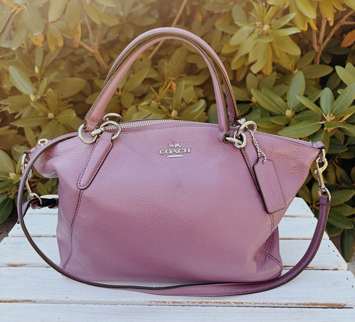 Coach Small Kelsey Satchel In Purple Pebbled Leather