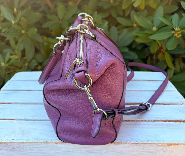 Coach Small Kelsey Satchel In Purple Pebbled Leather