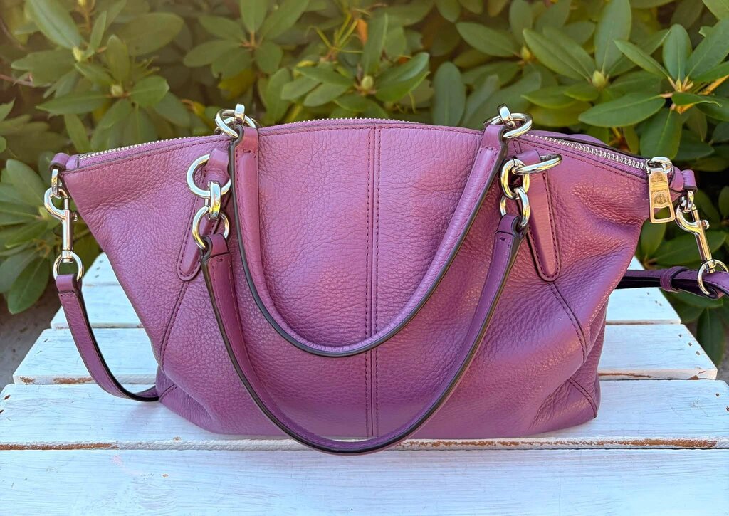 Coach Small Kelsey Satchel In Purple Pebbled Leather