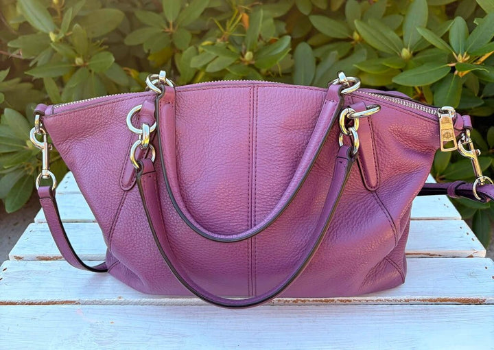 Coach Small Kelsey Satchel In Purple Pebbled Leather