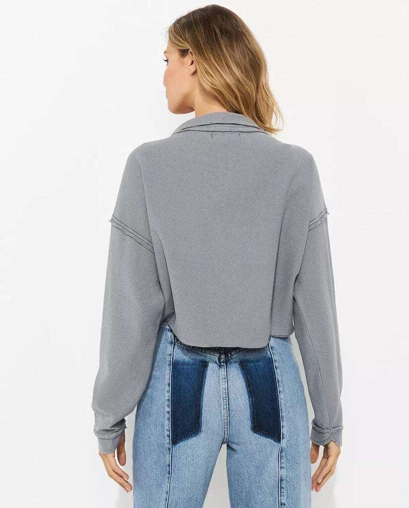 Free People Cropped Half-Zip Sweatshirt - Size Small