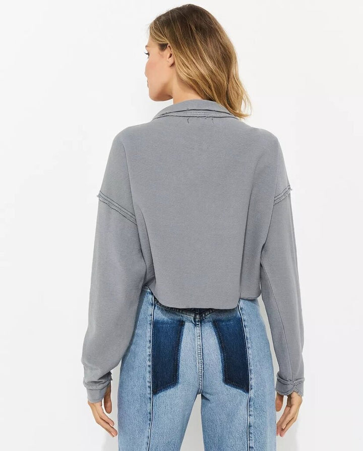 Free People Cropped Half-Zip Sweatshirt - Size Small
