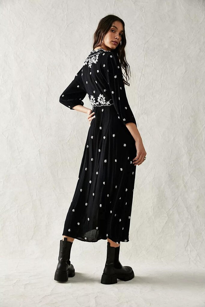 FP Embroidered Fable Midi Dress in B&W- Size Large