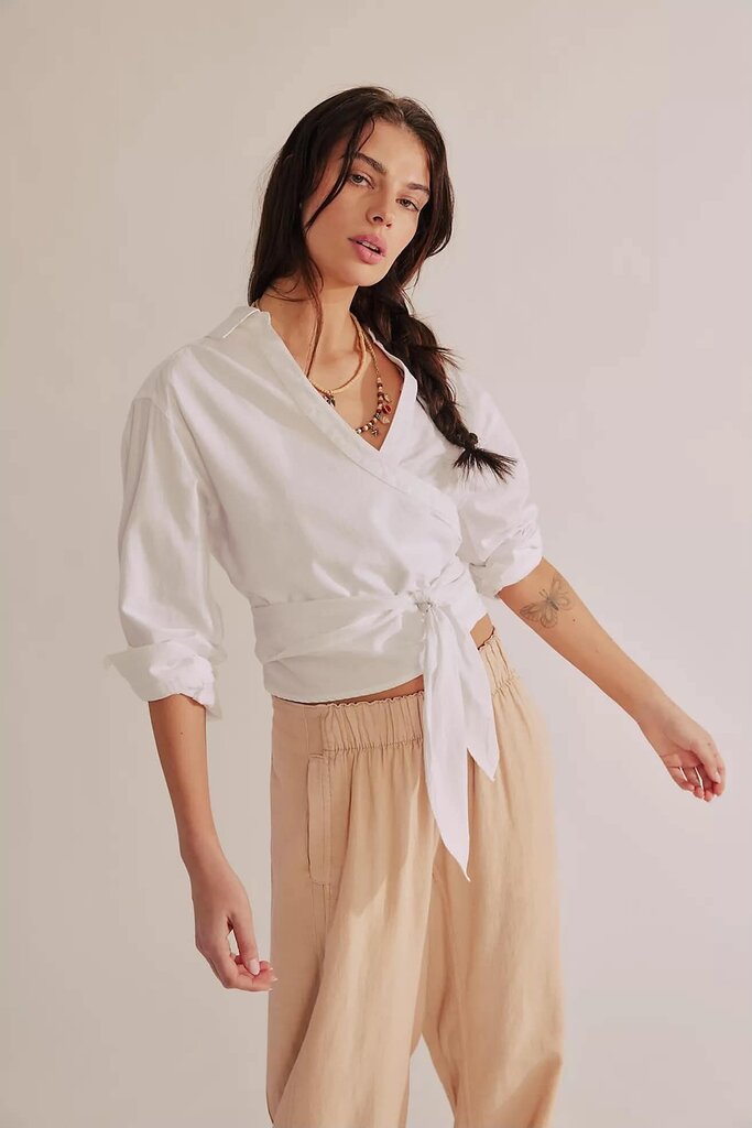 FP NWT Casey Wrap Top in White- Size Large (Org. Retailing $108)