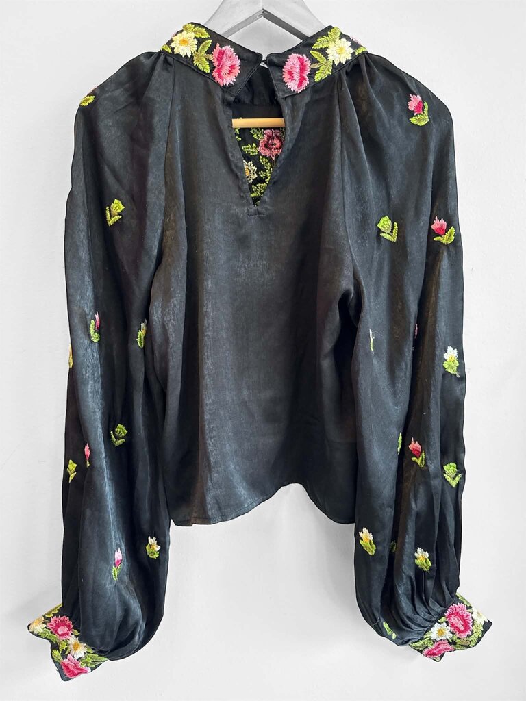 Free People Long Sleeve Embroidered Floral Blouse - Size Large