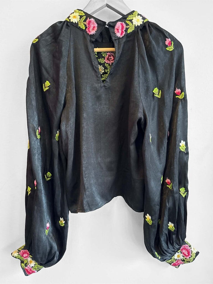 Free People Long Sleeve Embroidered Floral Blouse - Size Large