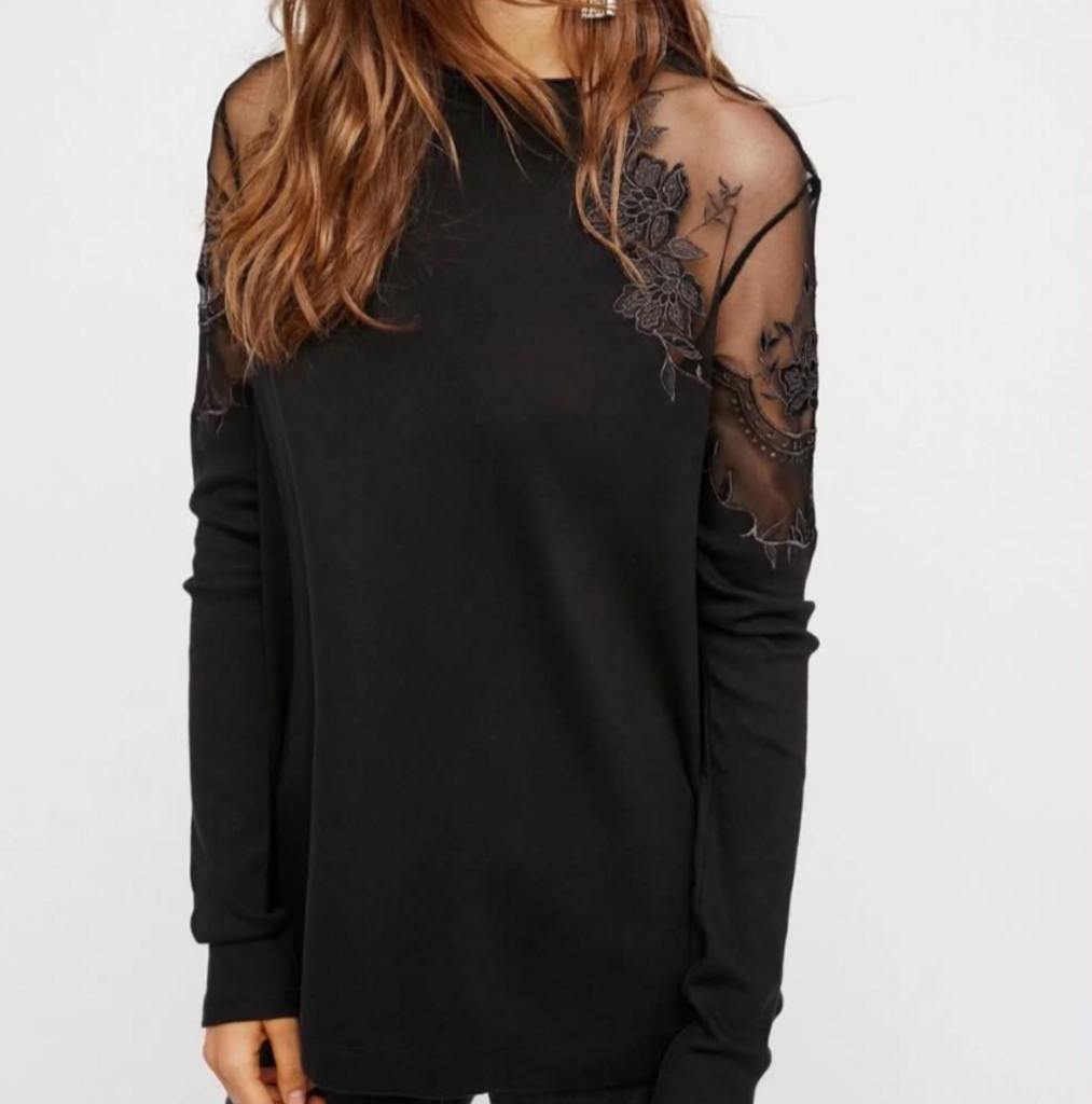 Free People Daniella Embroidered Sleeve Top - Size Large