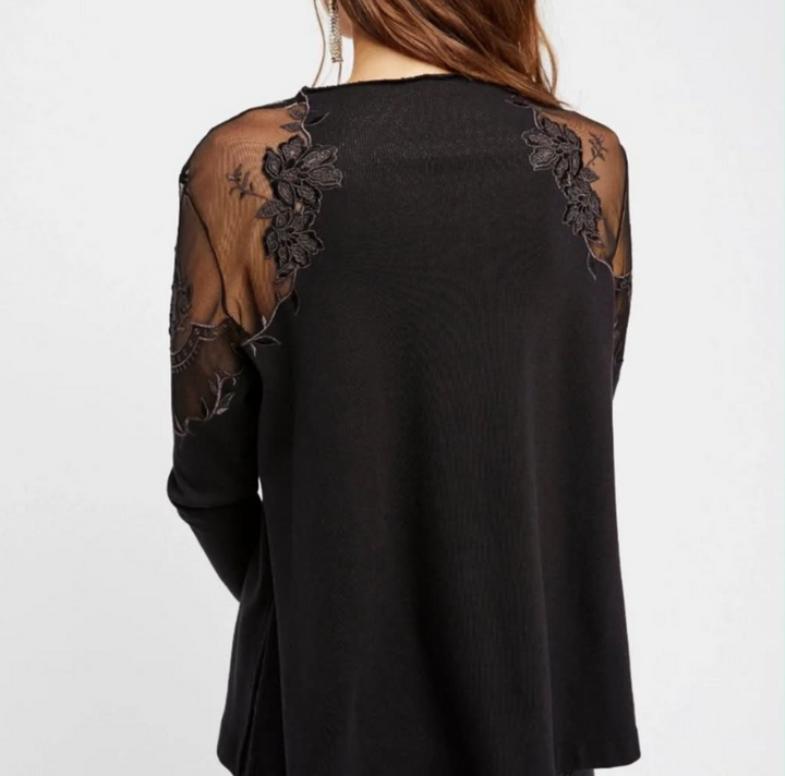 Free People Daniella Embroidered Sleeve Top - Size Large