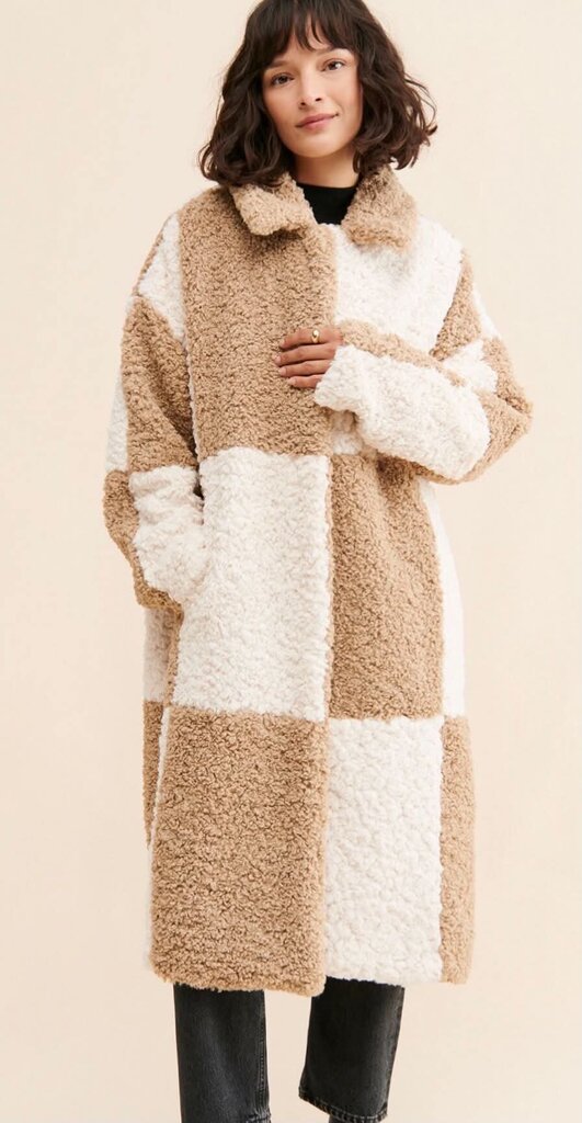 Jayley Collection Faux Shearling Check Coat - Size S/M(Retails $245)