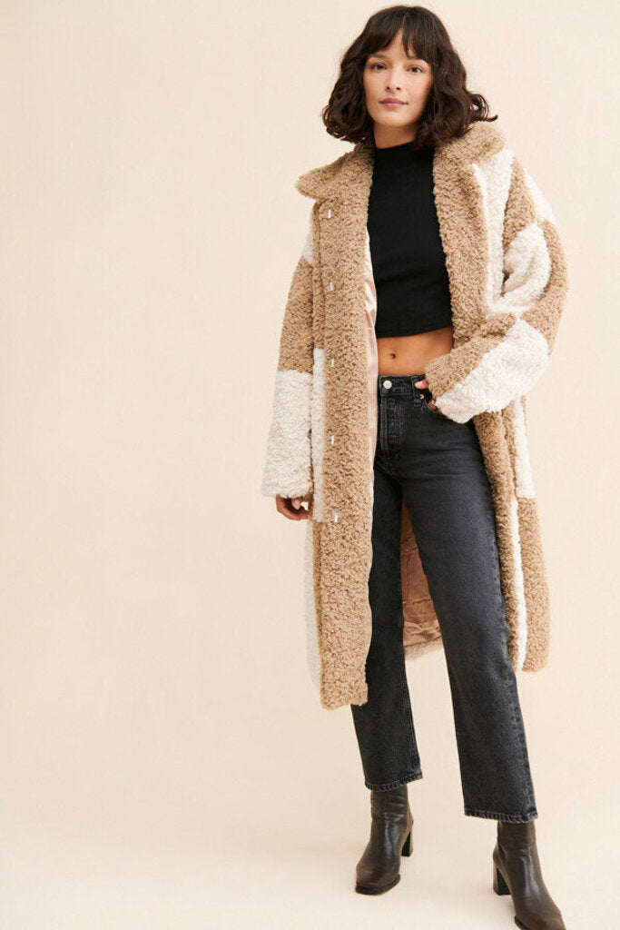 Jayley Collection Faux Shearling Check Coat - Size S/M(Retails $245)