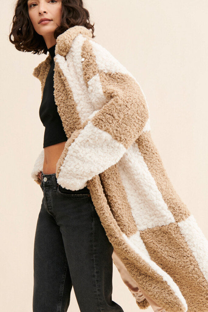 Jayley Collection Faux Shearling Check Coat - Size S/M(Retails $245)