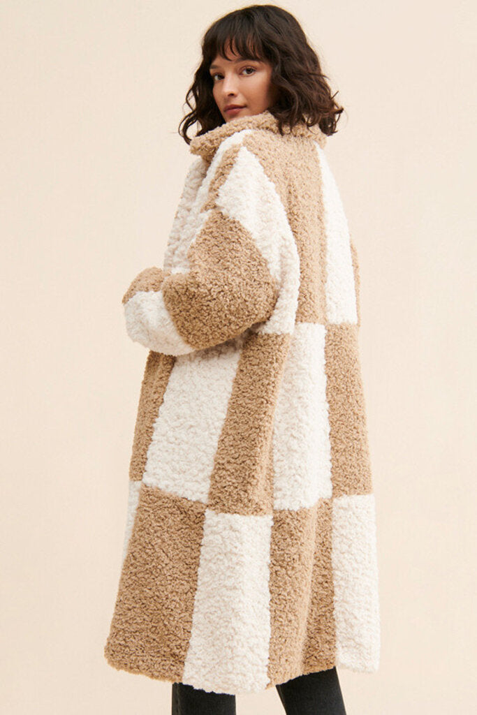 Jayley Collection Faux Shearling Check Coat - Size S/M(Retails $245)