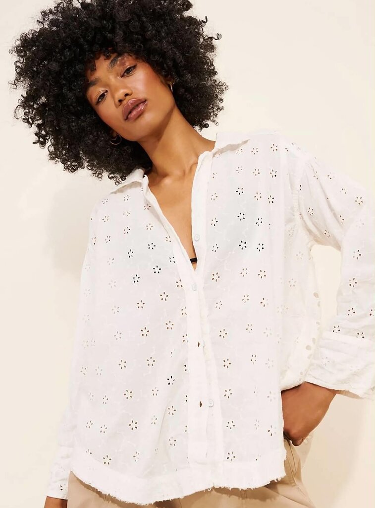 Free People Mae Washed Eyelet Shirt - Size Medium