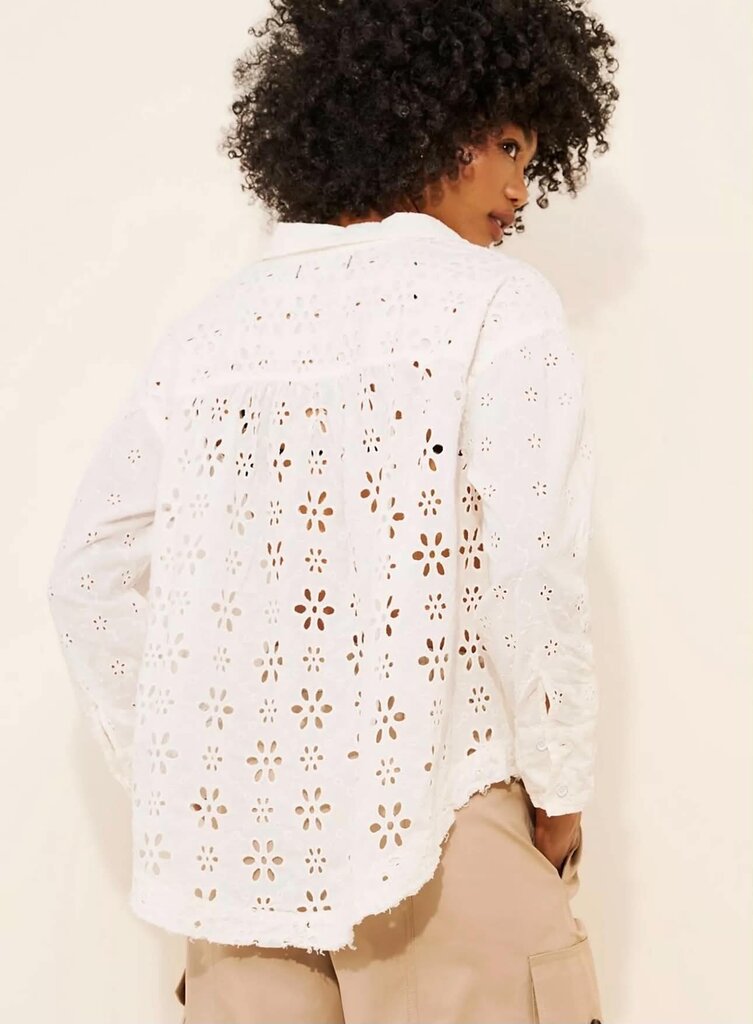Free People Mae Washed Eyelet Shirt - Size Medium