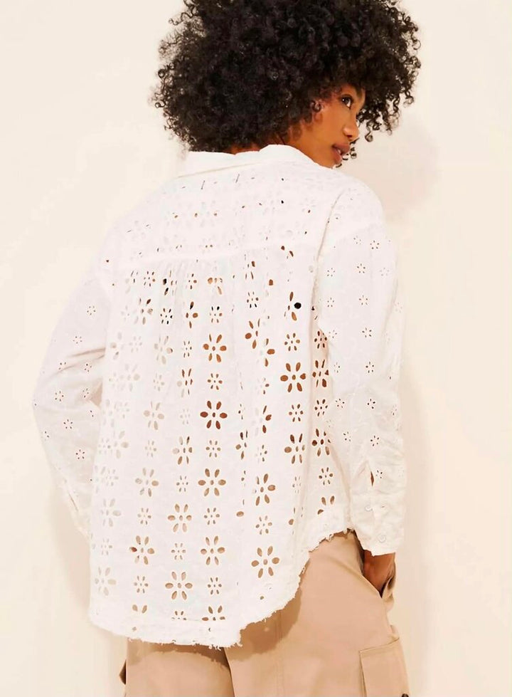 Free People Mae Washed Eyelet Shirt - Size Medium