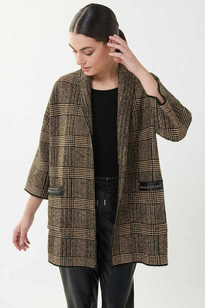 Joseph Ribkoff Black/Camel Cover-up Jacket - Size XS