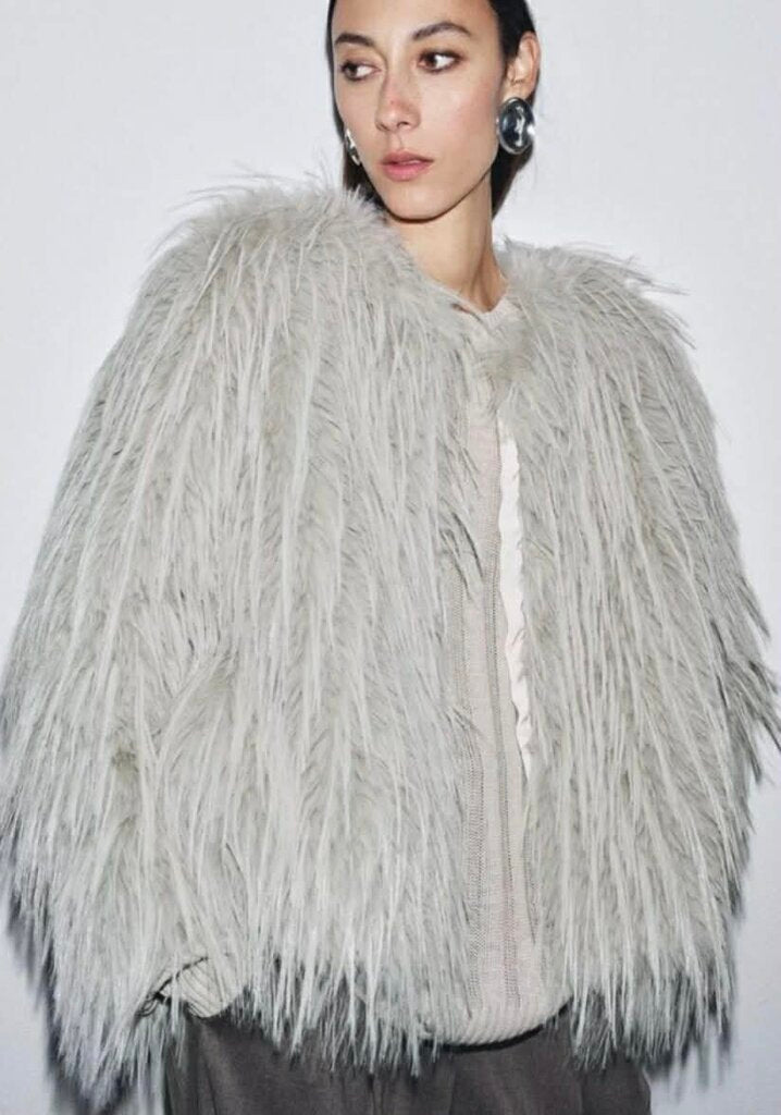 Zara NWT Grey Faux Fur Jacket - Size Small
