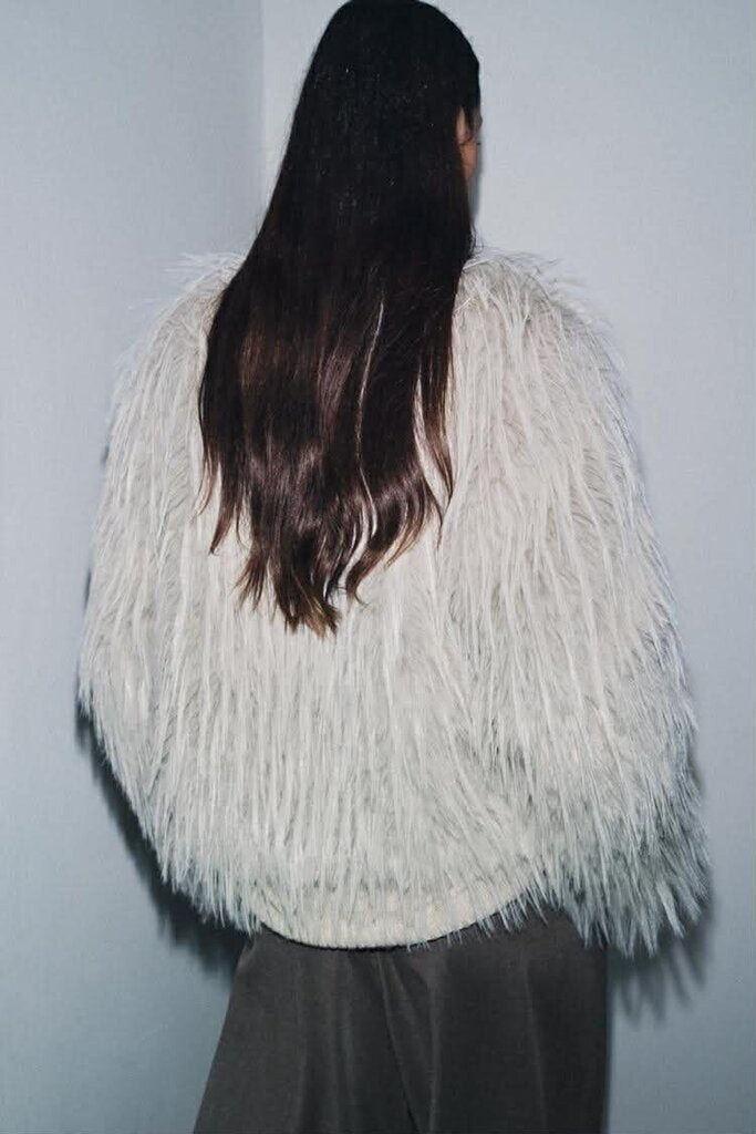 Zara NWT Grey Faux Fur Jacket - Size Small