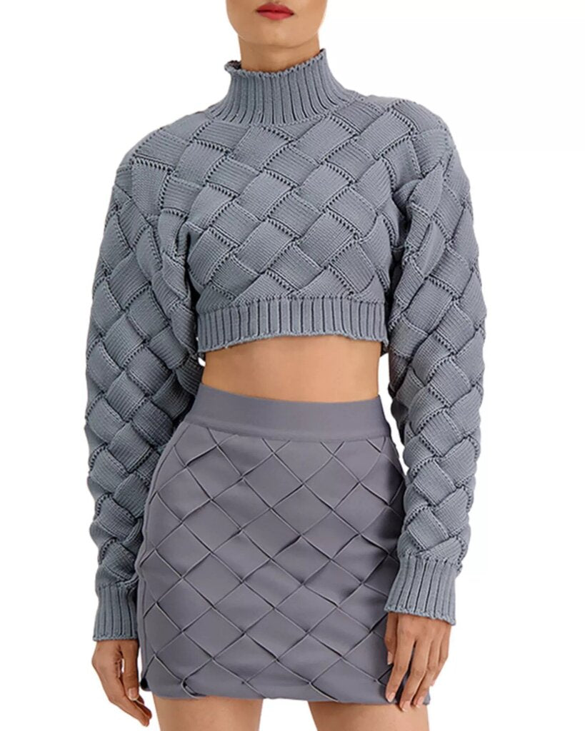 Herve Leger Chunky Weave Crop Sweater - Size Large