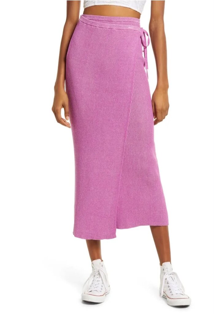 Free People NWT Borderline Ribbed Knit Wrap Midi Skirt - Size Large