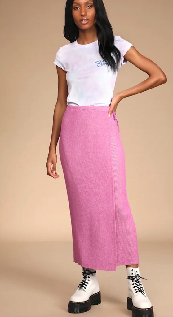 Free People NWT Borderline Ribbed Knit Wrap Midi Skirt - Size Large