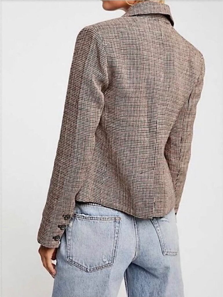 Free People Chess Plaid Blazer Jacket In Garnet - Size Medium