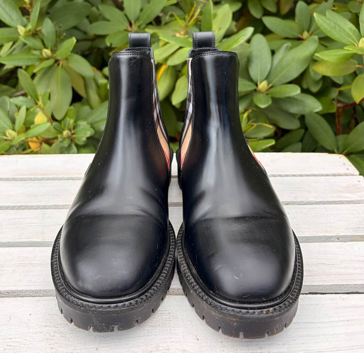 Burberry Allostock Check Leather Chelsea Boots - Size 37 (Retails for $1,050)